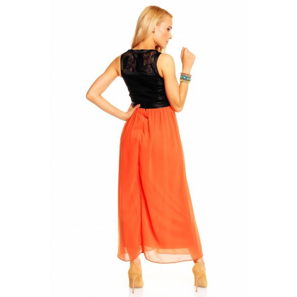 Narancssárga-fekete női ujjatlan maxiruha