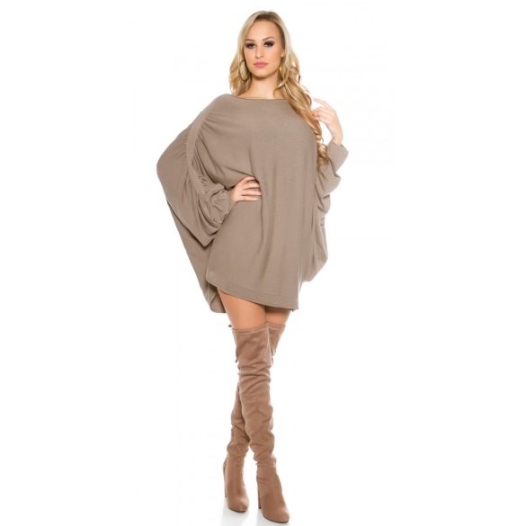 Barna női kötött poncsó pulóver angyalszárny mintával