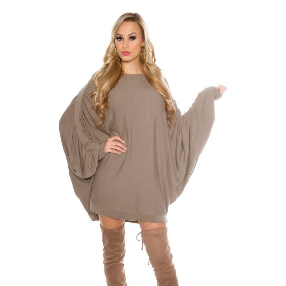 Barna női kötött poncsó pulóver angyalszárny mintával