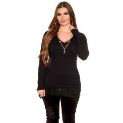 Fekete női kötött pulóver