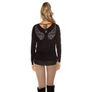 Fekete női angyalszárnyas pulóver