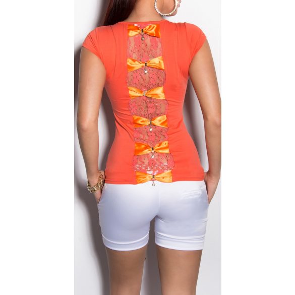 Korall női rövid ujjú póló hátán masnival
