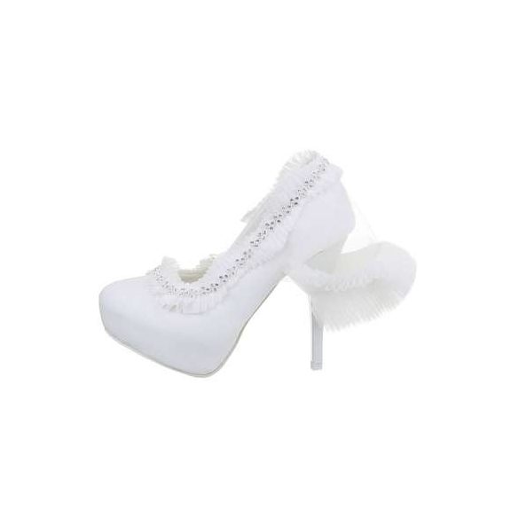 Fehér női dekoros magassarkú cipő
