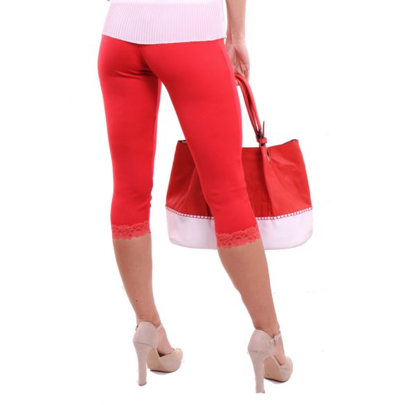 Piros női sztreccs nadrág csipkével