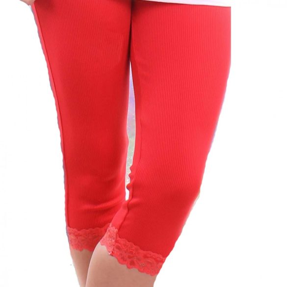 Piros női sztreccs nadrág csipkével