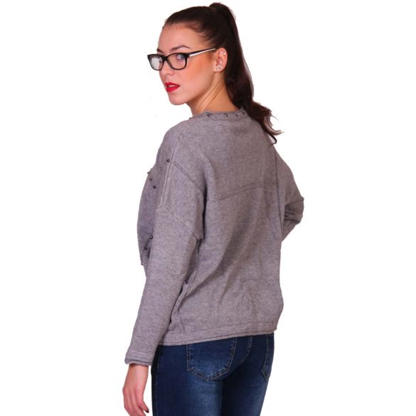 Szürke női kötött szegecses pulóver