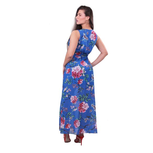 Kék virágmintás női maxiruha