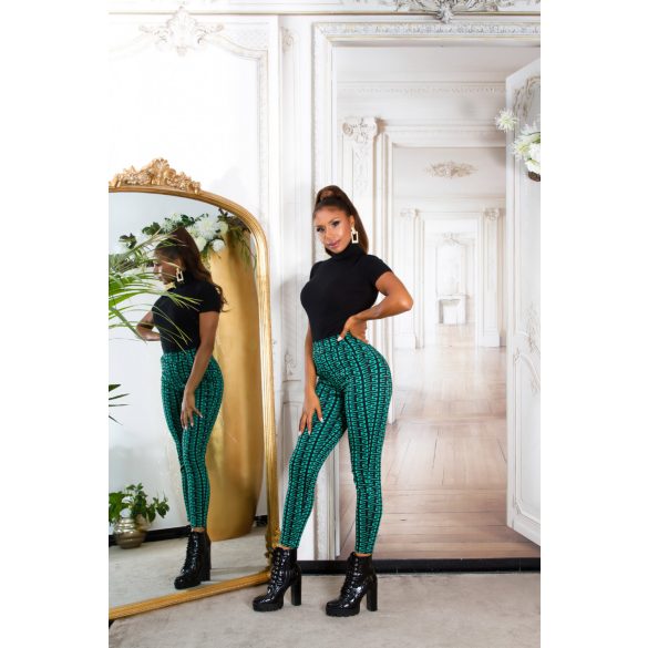 Zöld fekete mintás női nadrág