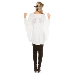   Fehér női kötött poncsó pulóver angyalszárny mintával