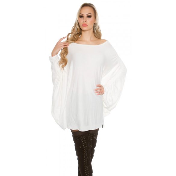 Fehér női kötött poncsó pulóver angyalszárny mintával