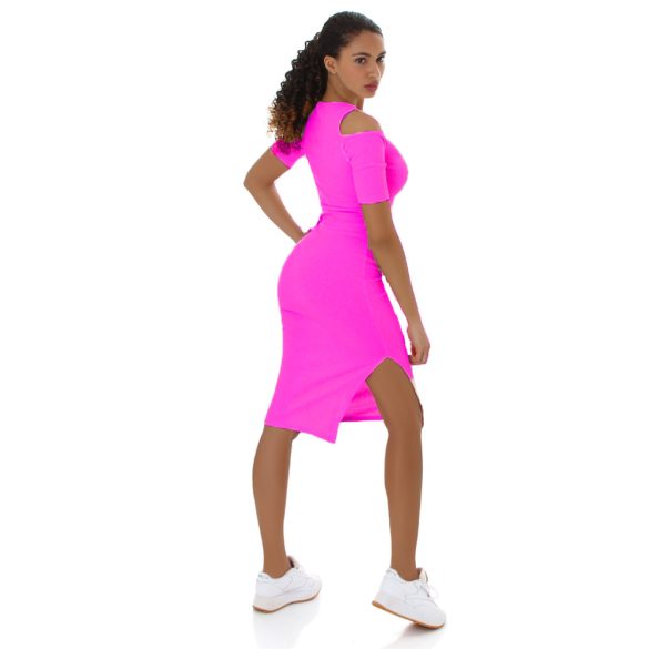 Pink női kivágott vállú fűzős ruha Voyelles
