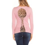 Rózsaszín női pulóver állatmintás betéttel