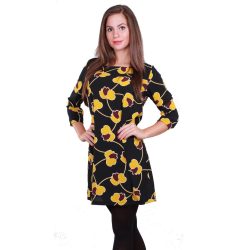 Fekete sárga virágmintás női ruha