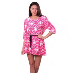 Pink geometriai mintás női tunika-ruha